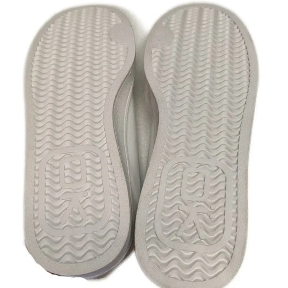OK white faux leather sneakers, white laces, animal print heel yoke,   8.5